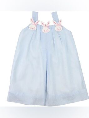 Girls Light Blue Bunny-Accent Swiss Dot Dress